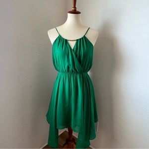 Bebe Green Chiffon Handkerchief Dress